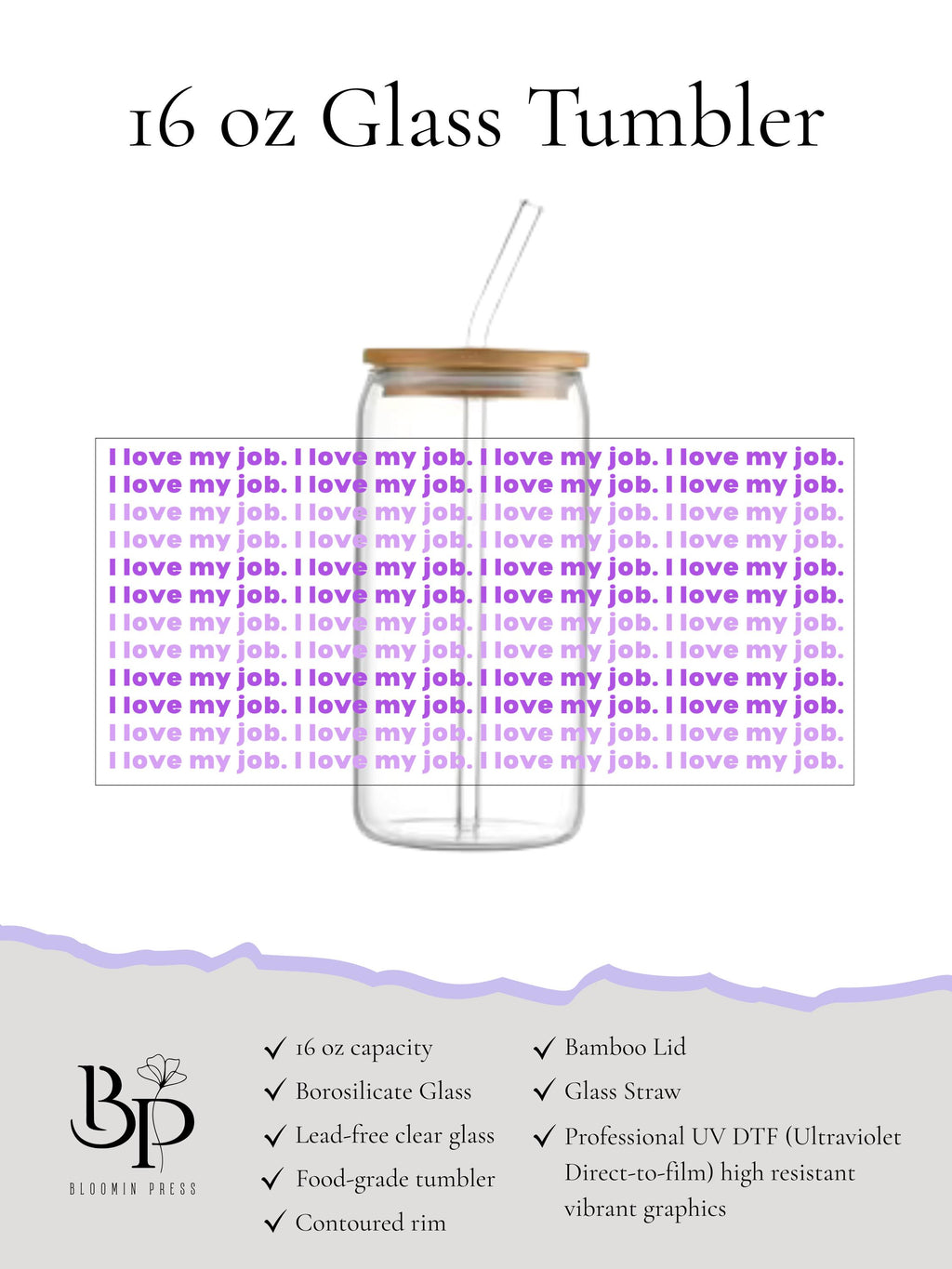 16 oz Glass Tumbler with Bamboo Lid and Straw - Office - Coworker gift - Funny - Sarcasm