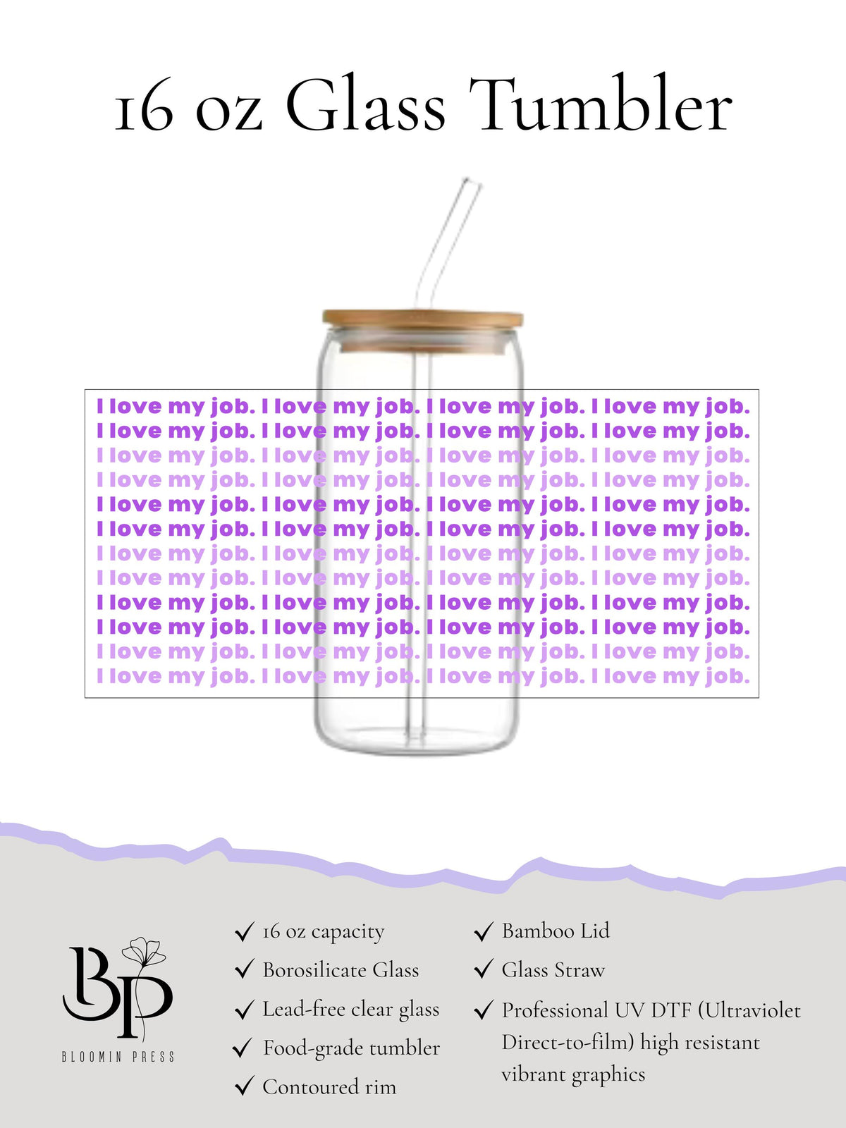 16 oz Glass Tumbler with Bamboo Lid and Straw - Office - Coworker gift - Funny - Sarcasm