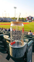 16 oz Glass Tumbler with Bamboo Lid and Straw - Baseball Gift - Game Day Sports