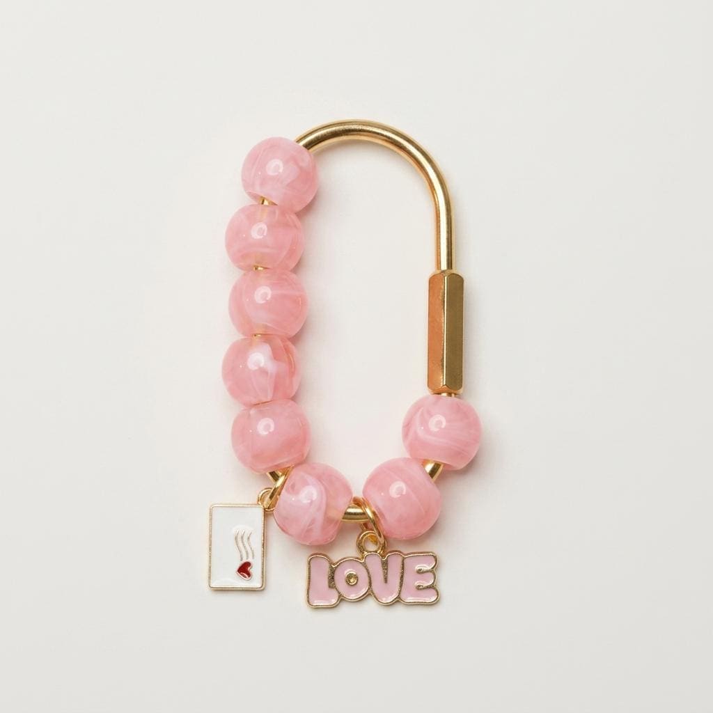 Love letter beaded carabiner bag charm - Pink beads love -  Valentine's - Girlfriend gift