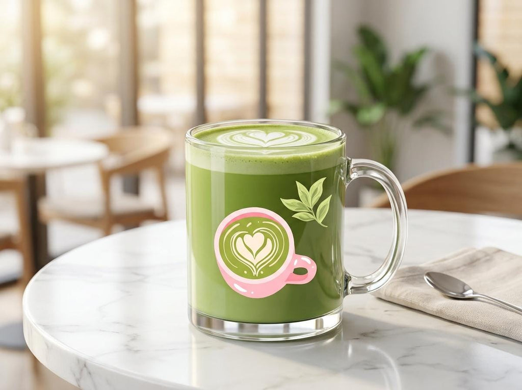 12 oz Glass Mug with Matcha Design – Trendy Drinkware
