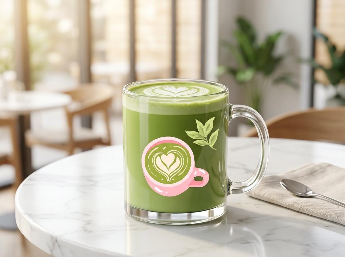 12 oz Glass Mug with Matcha Design – Trendy Drinkware