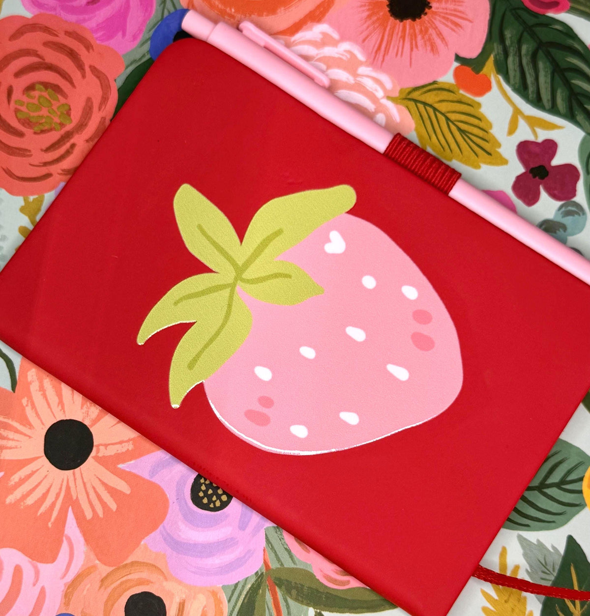 Kawaii Hardcover Notebook with Pink Strawberry Design and Pen – Stationery Set