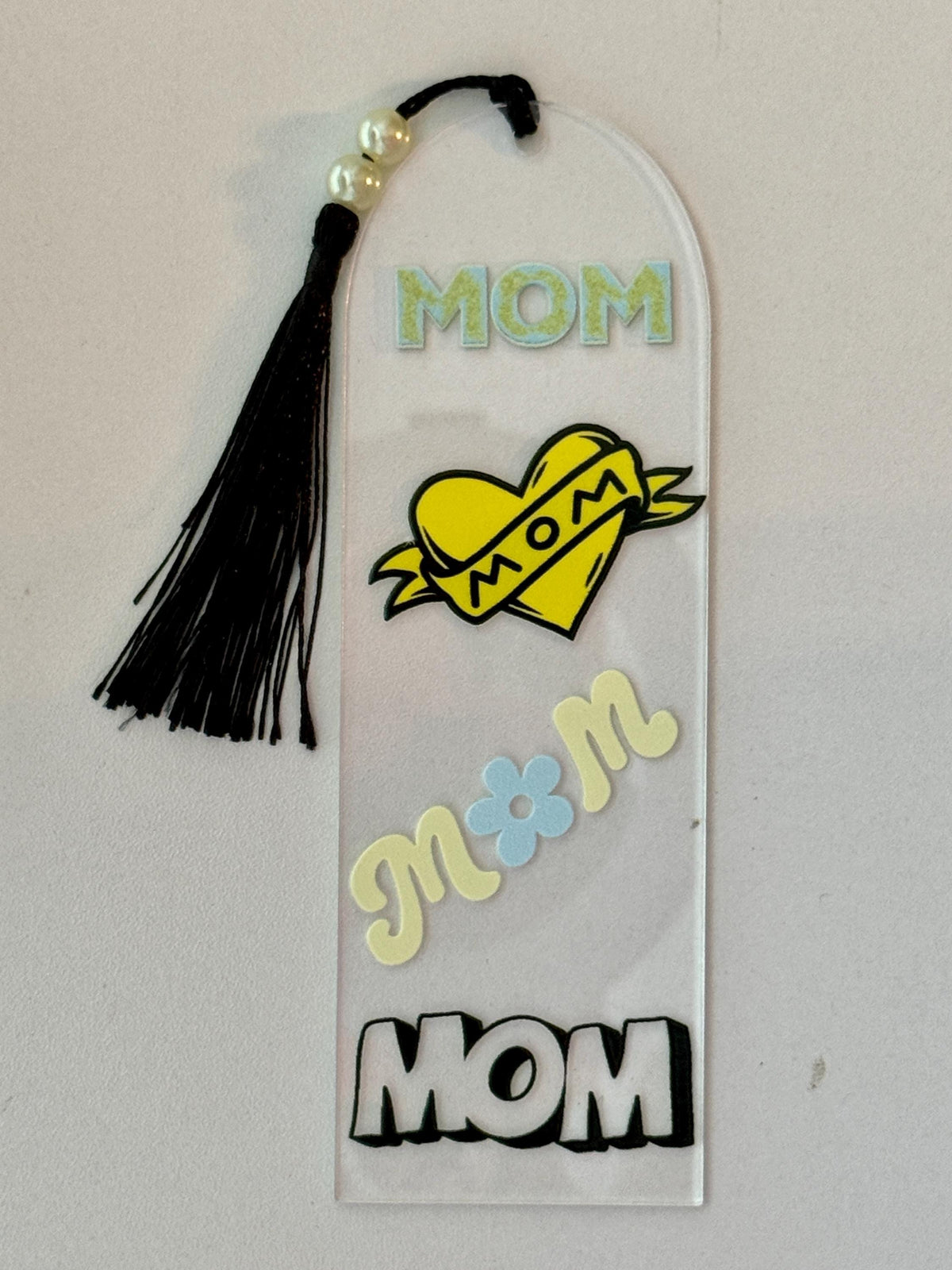 Mom - Acrylic Bookmark with UV DTF Design, Tassel & Beads