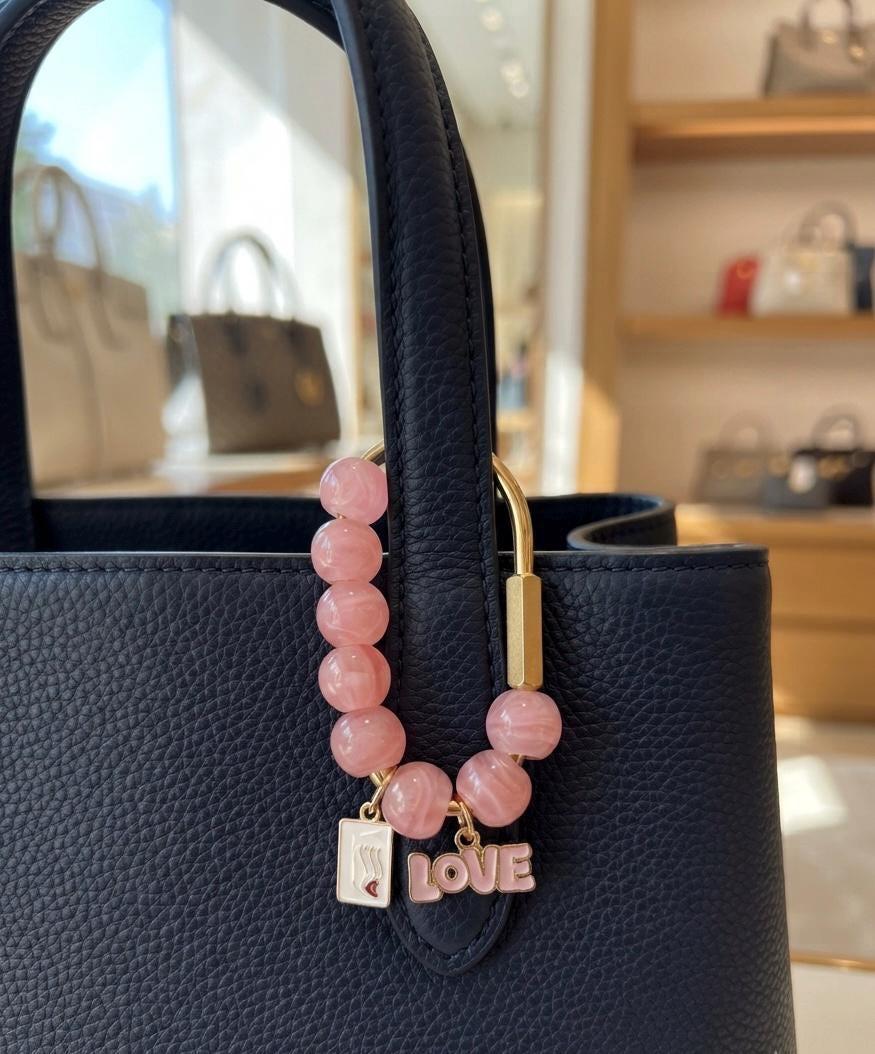 Love letter beaded carabiner bag charm - Pink beads love -  Valentine's - Girlfriend gift