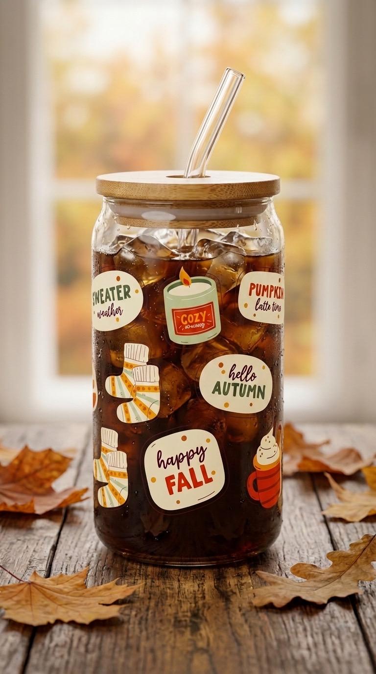 Sweater Weather 16 oz Glass Tumbler with Bamboo Lid and Straw - Cozy Fall Cup