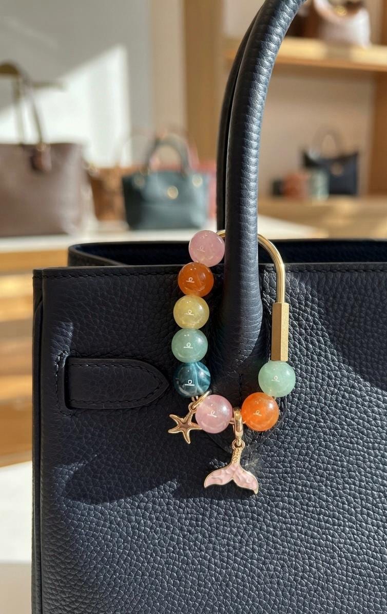 Beaded Mermaid Tail Carabiner Bag Charm – Gold Starfish, Pink Mermaid Accessories