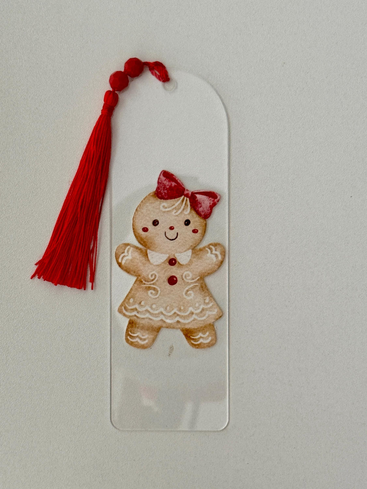 Holiday Gingerbread girl Acrylic Bookmark with UV DTF Design, Tassel & Beads
