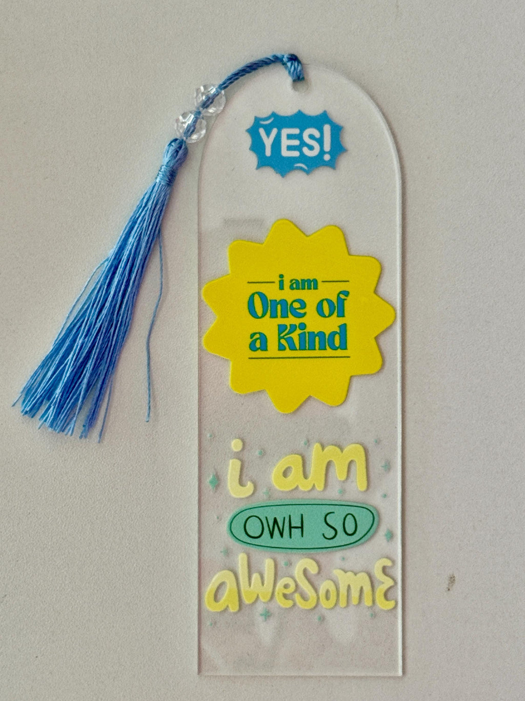 Positivity Acrylic Bookmark with UV DTF Design, Tassel & Beads - Empowering Gift