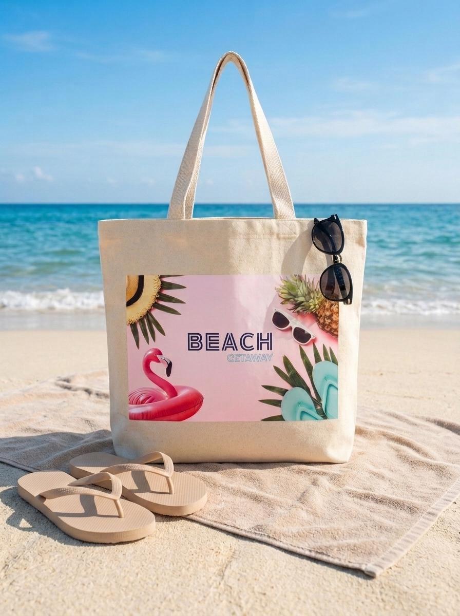 Large Canvas Beach Tote Bag – Summer Getaway Beach and Poolside