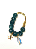Golden Carabiner Bag Charm – Teal Beads, Starfish, Fish Charms – Ocean Collection
