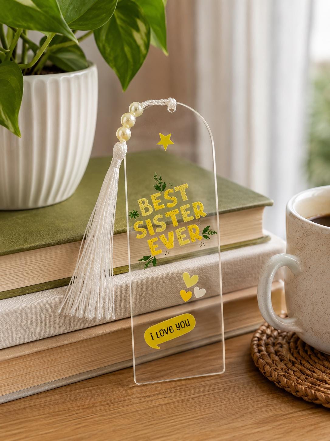 Sister - Acrylic Bookmark with UV DTF Design, Tassel & Beads