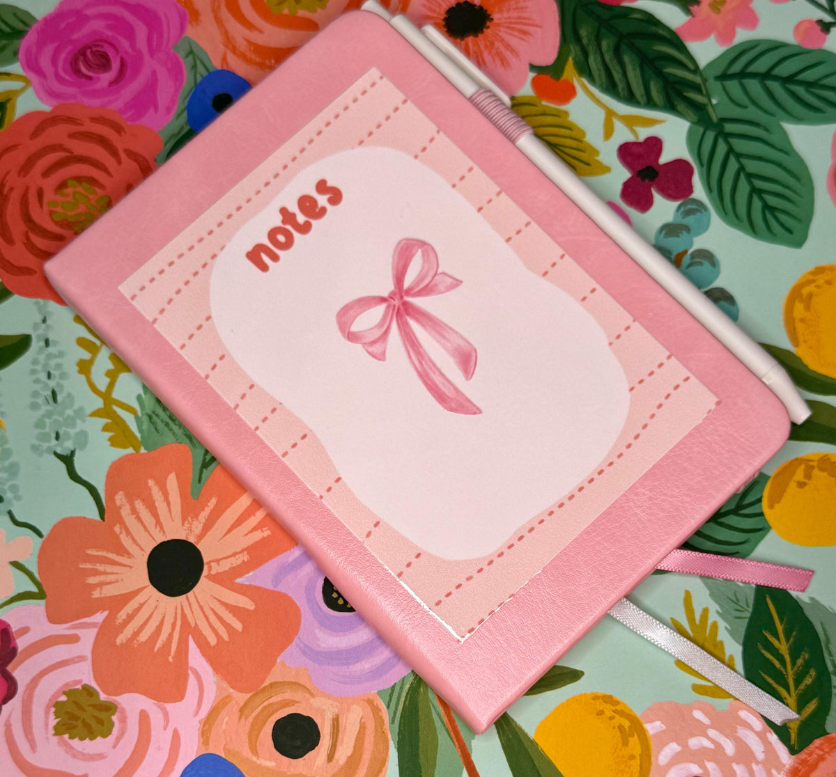 Coquette Pink bow hardcover notebook and pen set - Girly stationery - Gifts for her