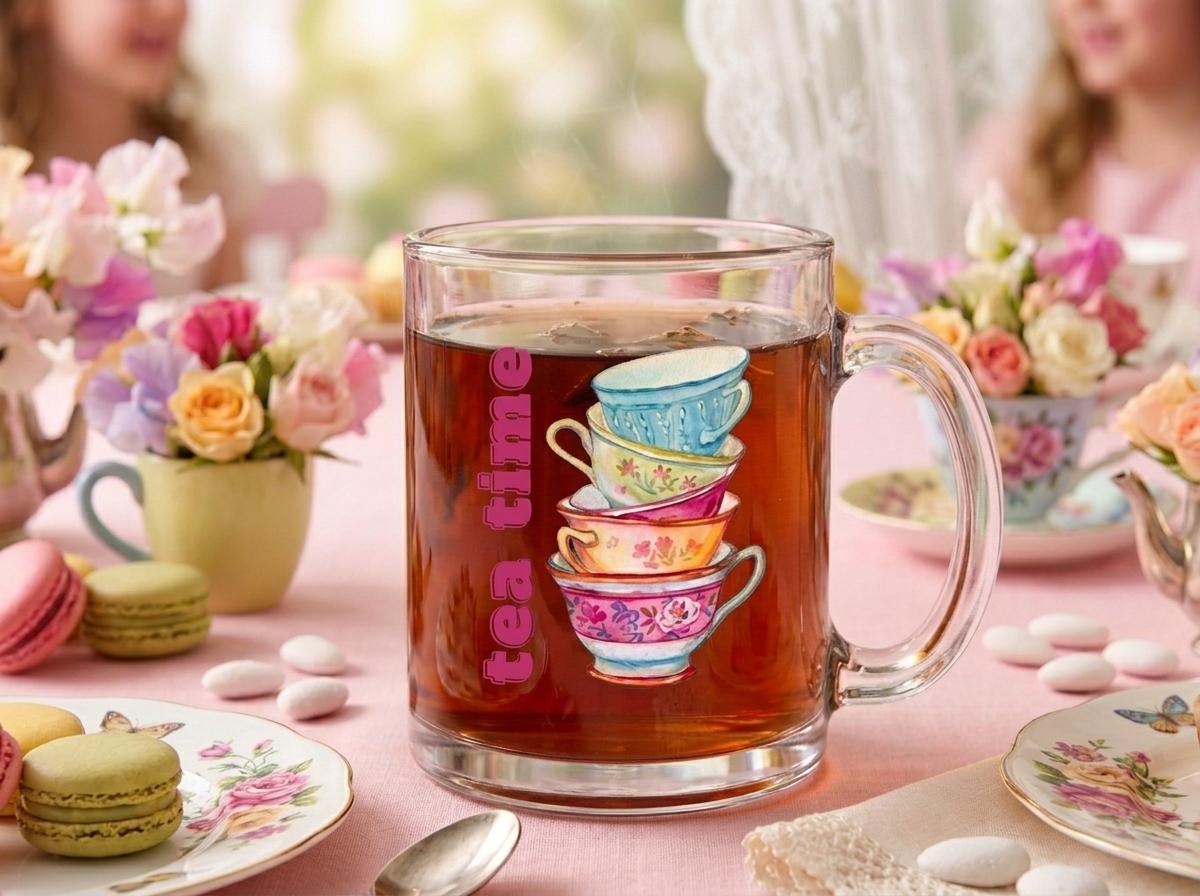 It's tea time! 12 oz Glass Mug for cozy moments