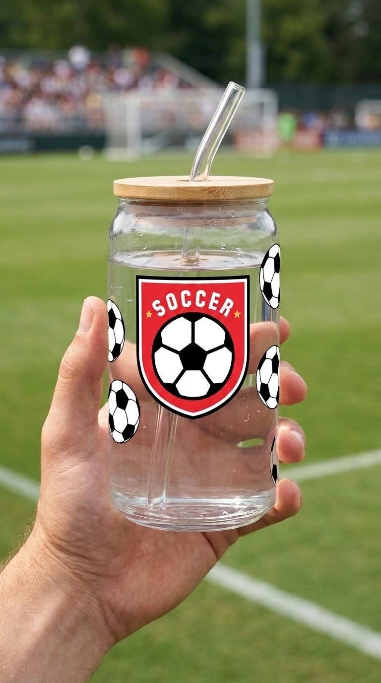 Soccer 16 oz Glass Tumbler with Bamboo Lid and Straw - Sports