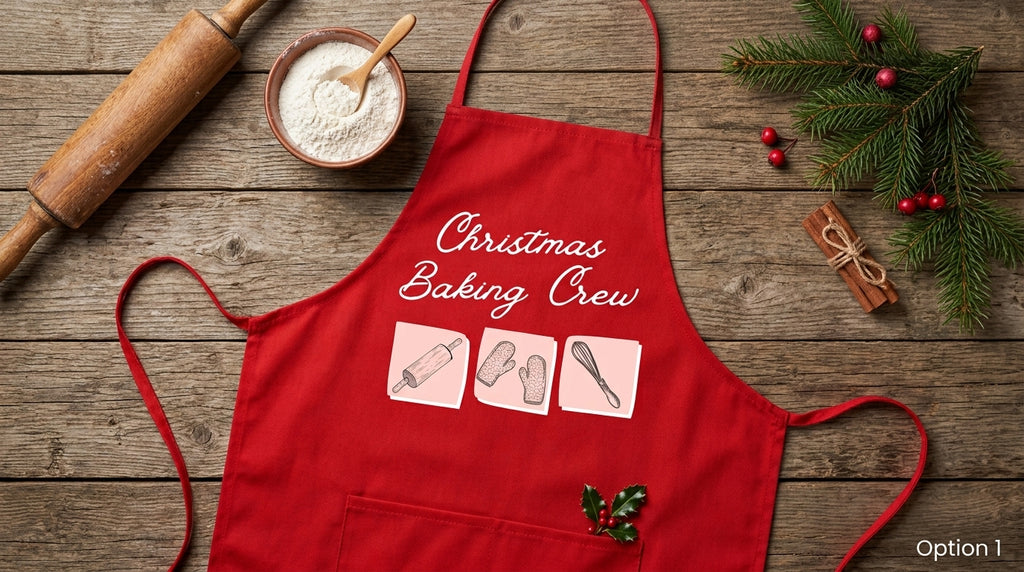 Christmas Holiday Apron - Matching Red Apron Adult and Kid - Cookie Baking Crew