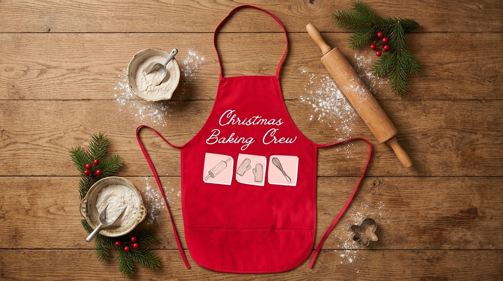 Christmas Holiday Apron - Matching Red Apron Adult and Kid - Cookie Baking Crew