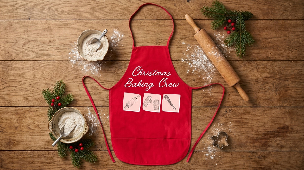 Christmas Holiday Apron - Matching Red Apron Adult and Kid - Cookie Baking Crew