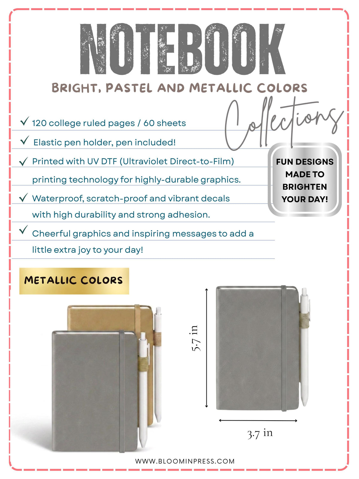 Affirmation hardcover notebook and pen - Metallic Stationery - Teacher Gifts