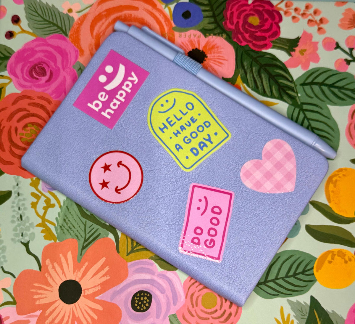 Happy Hardcover Notebook and Pen Set – Positive Vibes, Pastel Color Stationery