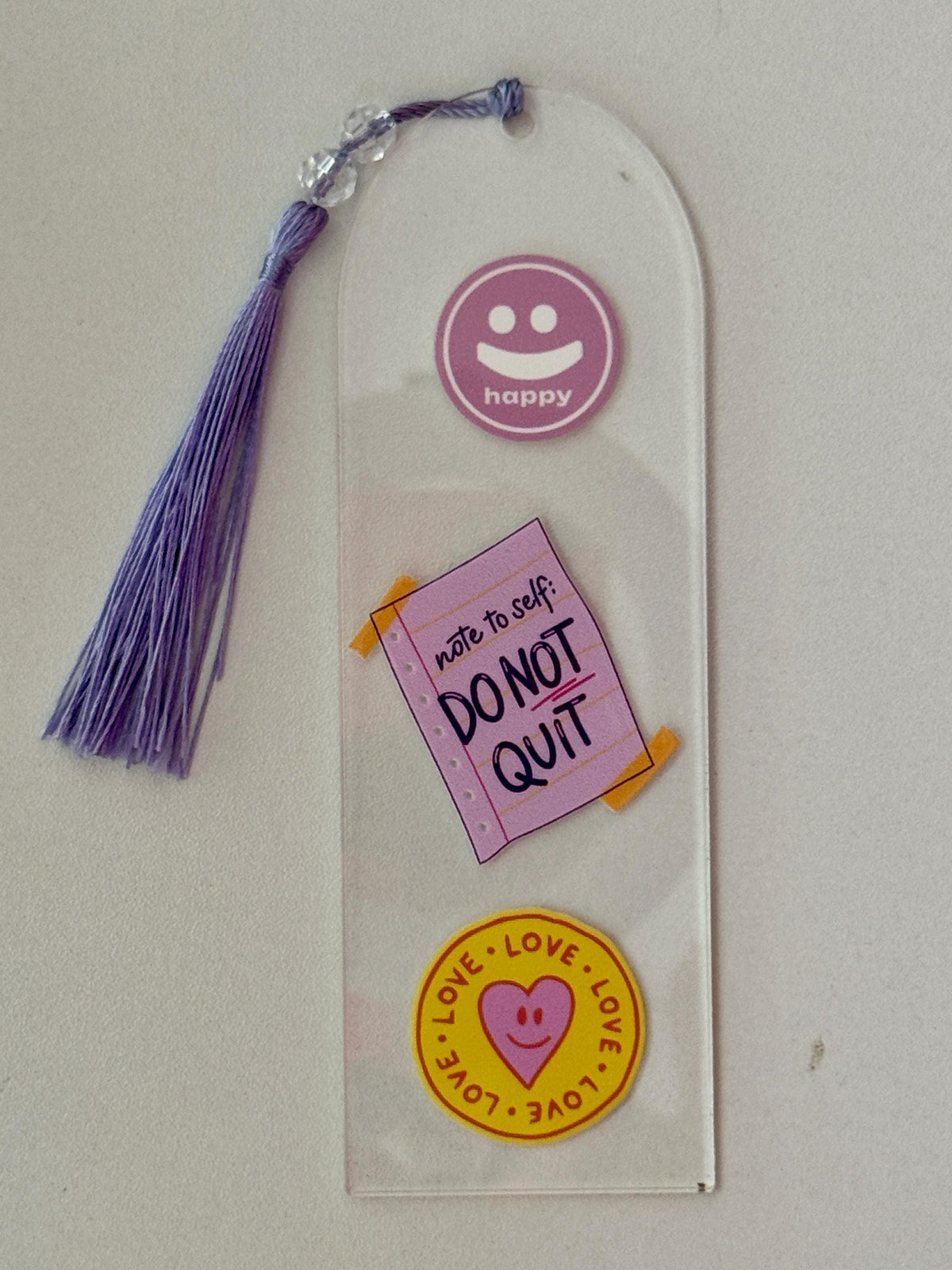 Positivity Acrylic Bookmark with UV DTF Design, Tassel & Beads - Book Lovers Gift