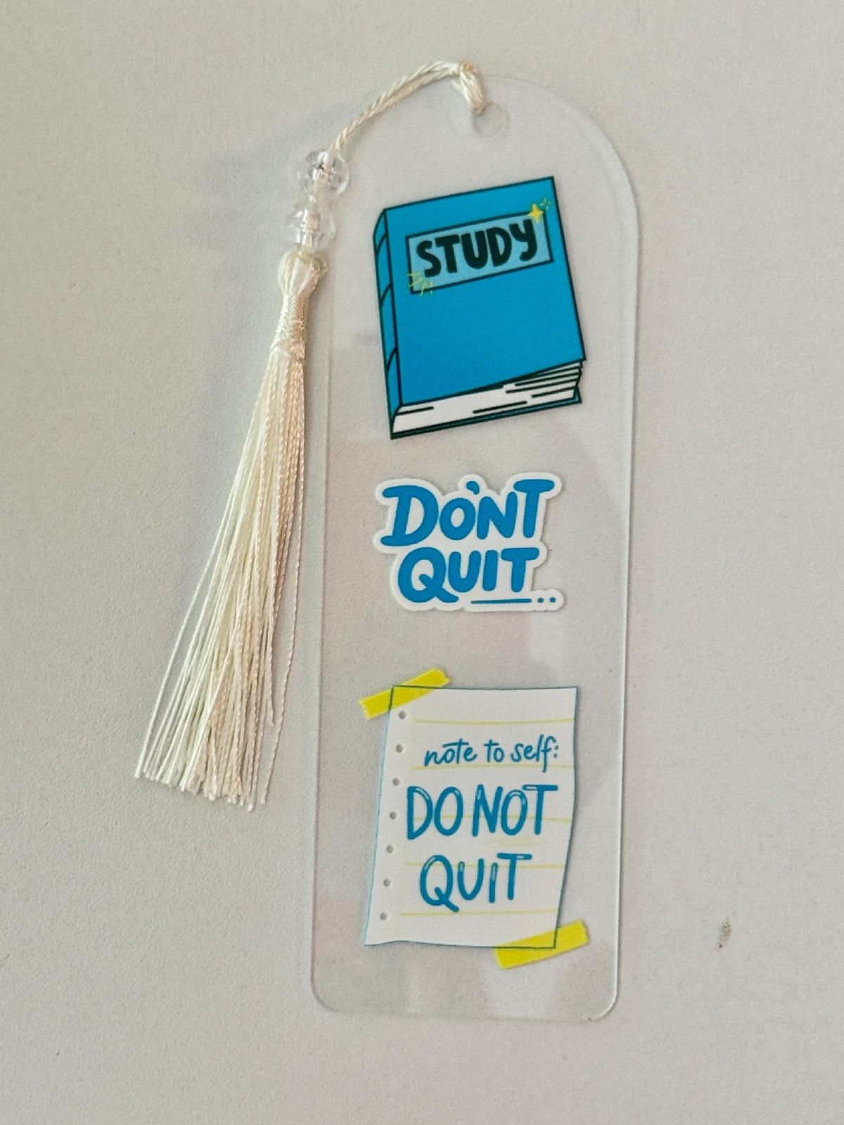 Don't Quit - Acrylic Bookmark with UV DTF Design, Tassel & Beads - School empowerment