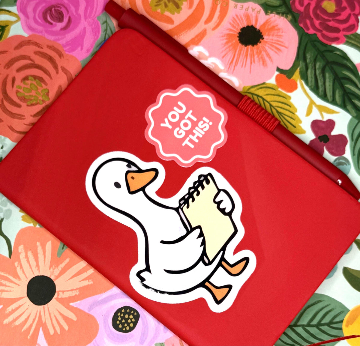 Animal Lover Hardcover Notebook and Pen Set – "You Got This" Duck, College Ruled