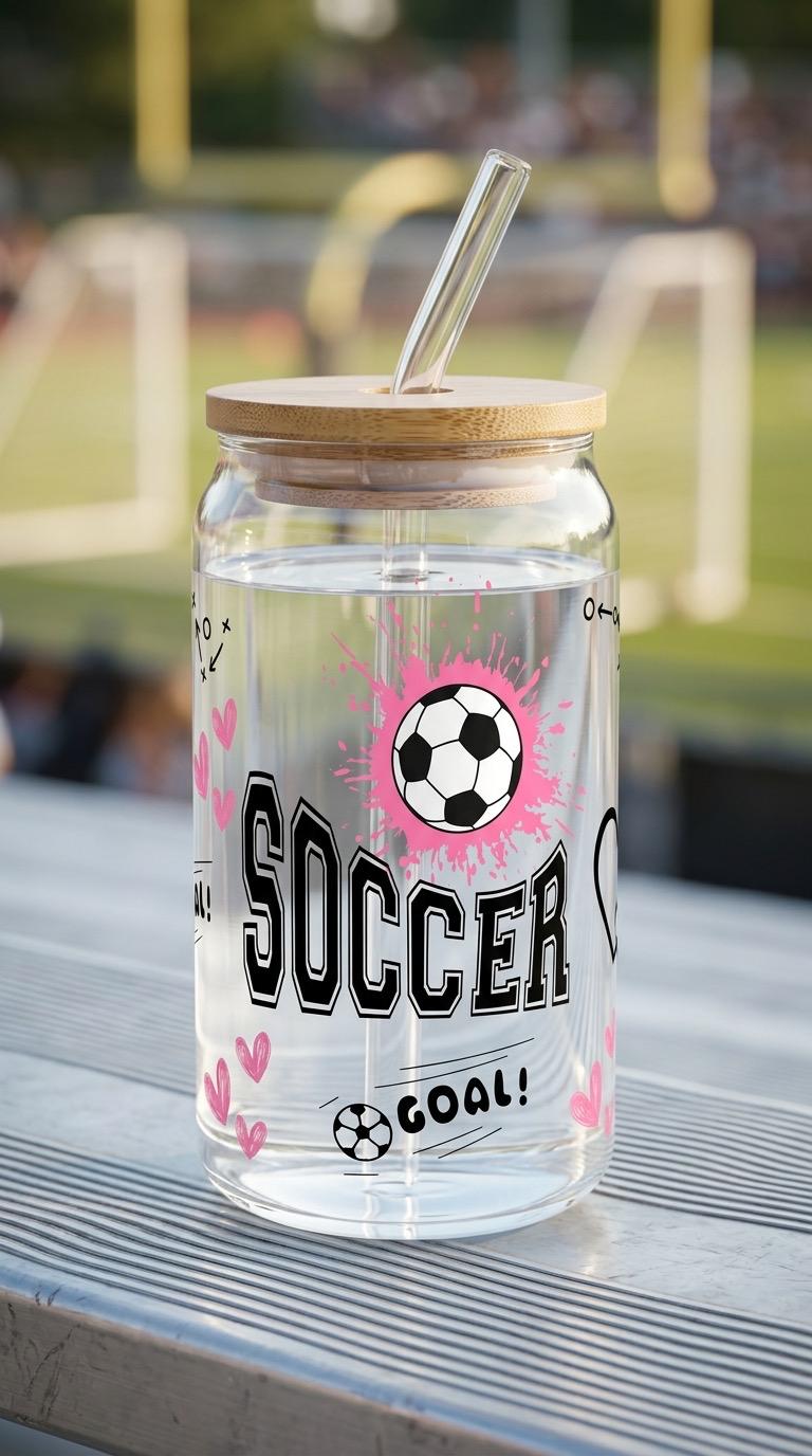 Baseball 16 oz Glass Tumbler with Bamboo Lid and Straw - Baseball Gift - Sports