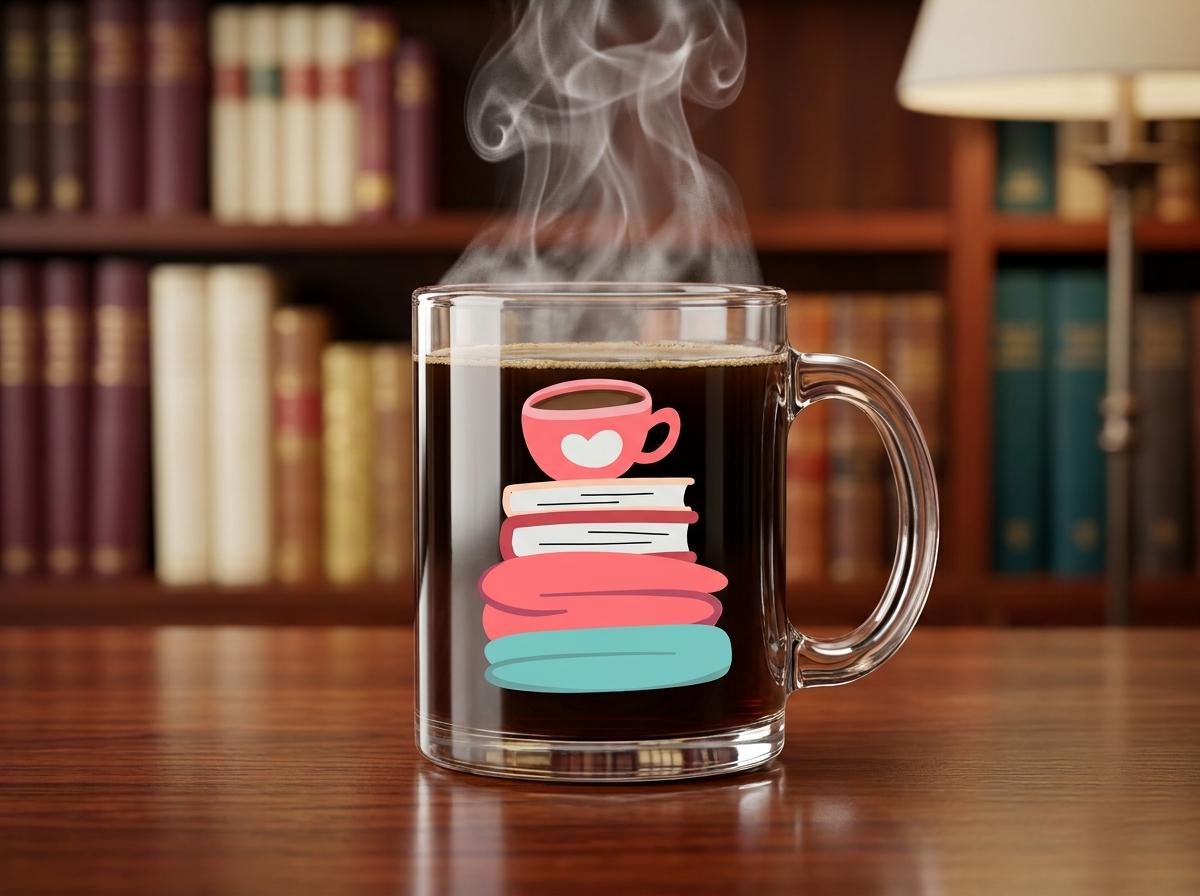 12 oz Glass Mug  for Coffee and Book Lovers
