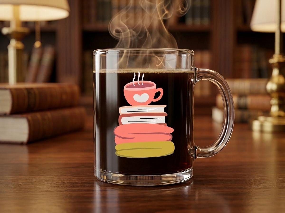 12 oz Glass Mug  for Coffee and Book Lovers