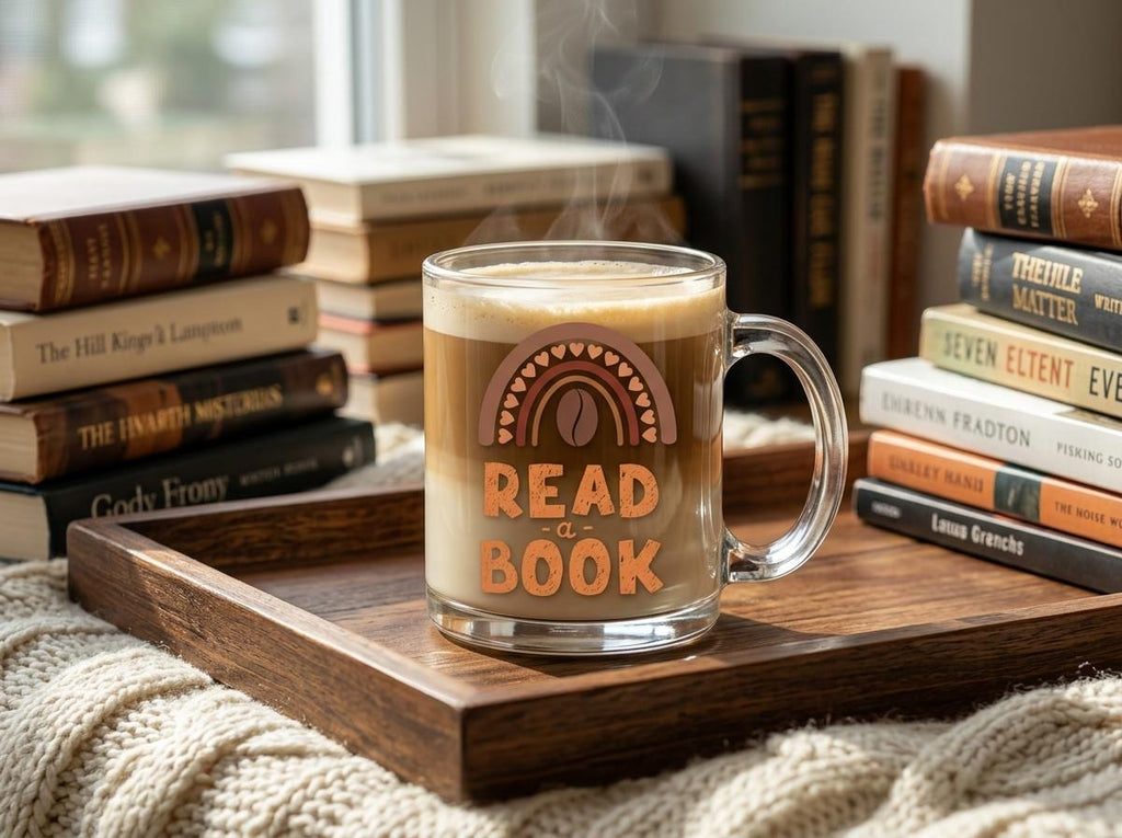 12 oz Glass Mug for Book and Coffee Lovers