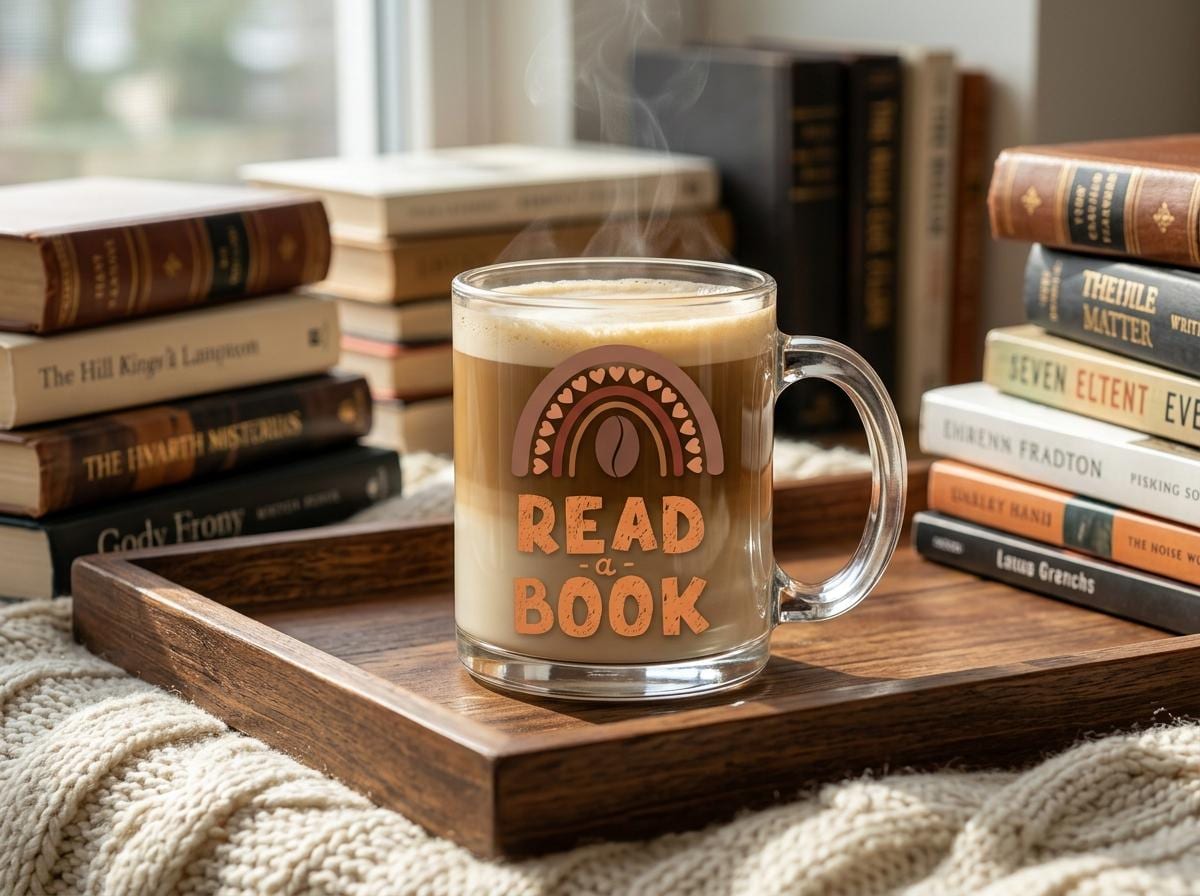 12 oz Glass Mug for Book and Coffee Lovers