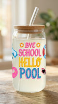 16 oz Glass Tumbler – Pool Vibes, Bamboo Lid, Summer Drinkware
