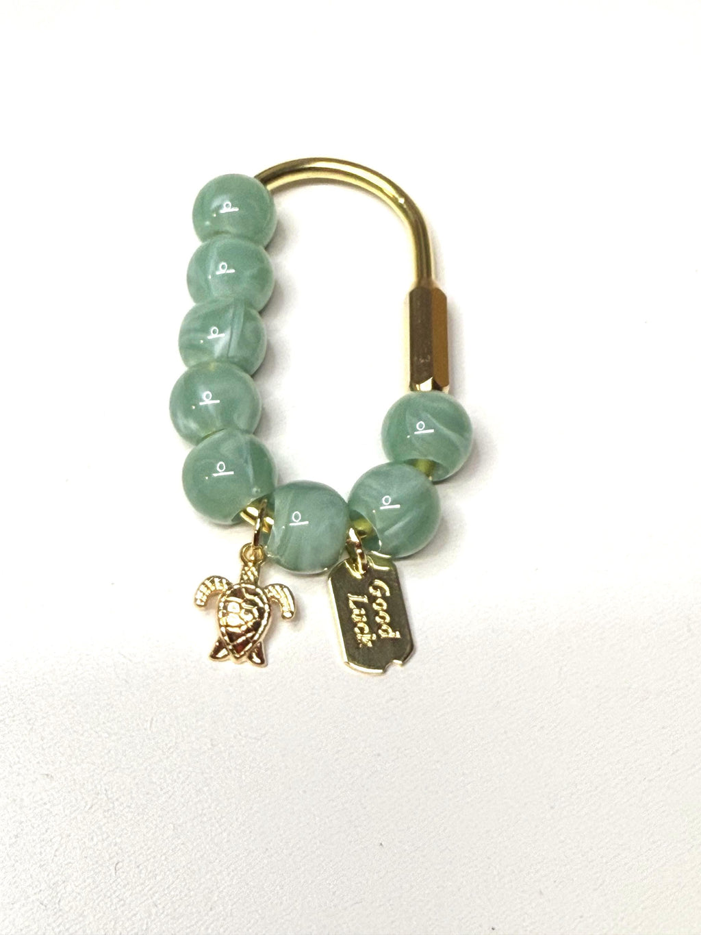 Golden Carabiner Bag Charm with Turtle and Beads – Beach Vacation Accessory