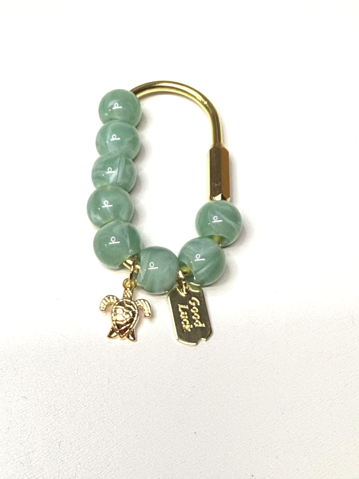 Golden Carabiner Bag Charm with Turtle and Beads – Beach Vacation Accessory