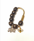 Golden Carabiner Bag Charm with Bee and "Be Kind" Tag – Wooden Beads Purse Accessory