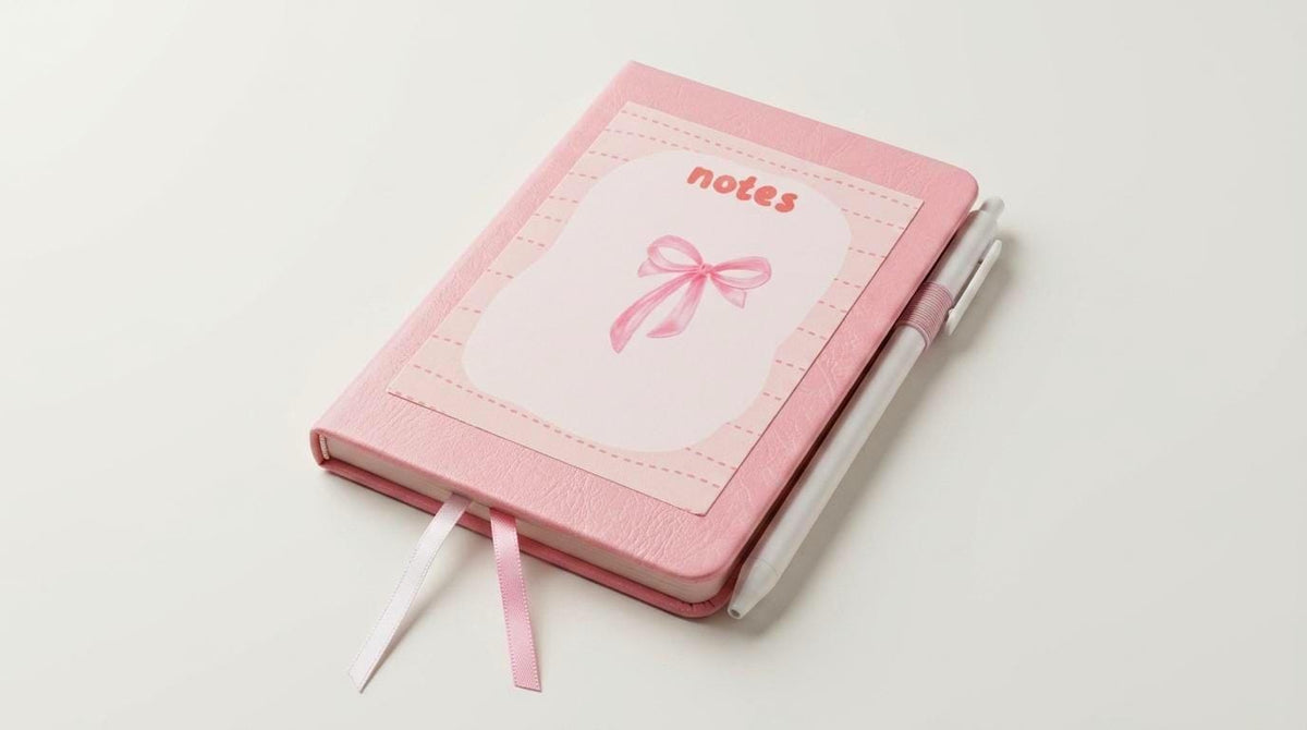 Coquette Pink bow hardcover notebook and pen set - Girly stationery - Gifts for her