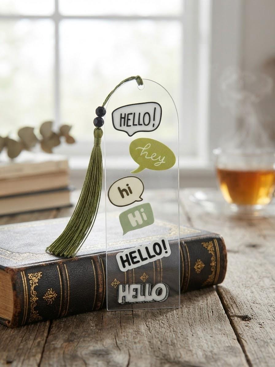 Acrylic Bookmark with UV DTF Design, Tassel & Beads - Hello