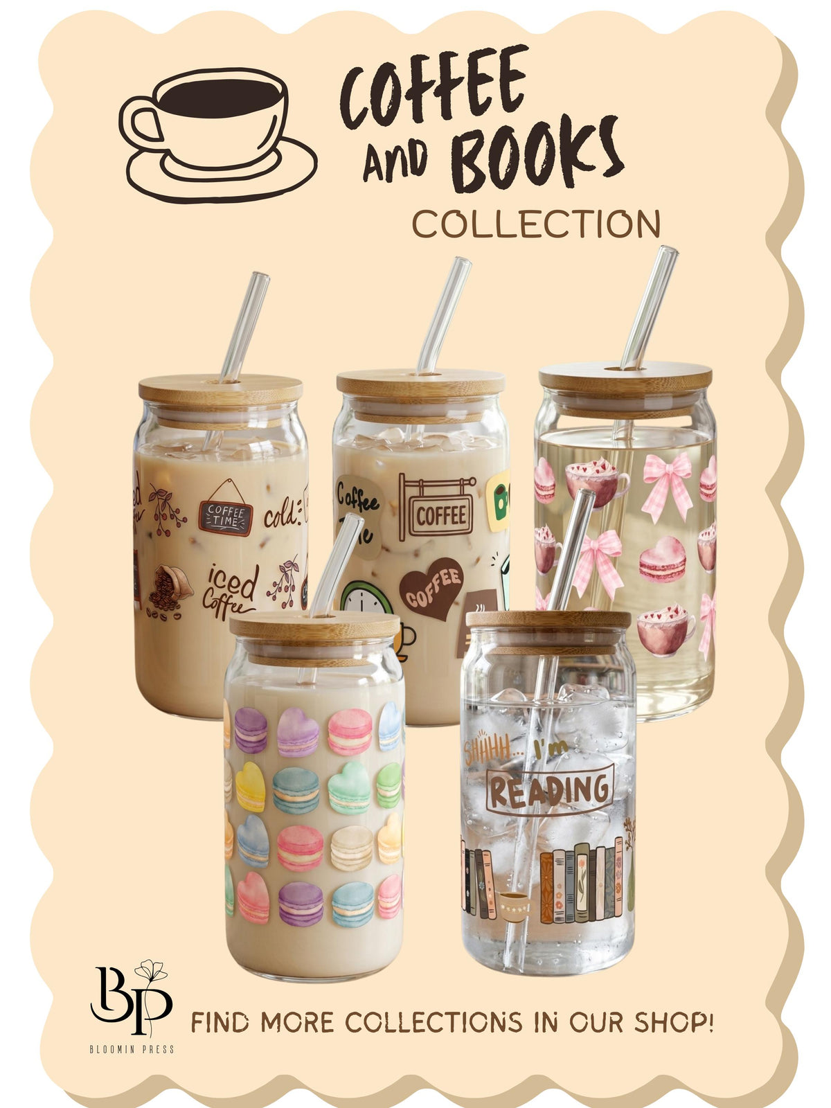 16 oz Glass Tumbler with Bamboo Lid and Straw - Book Lovers - Gift for Friend