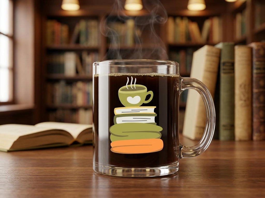 12 oz Glass Mug  for Coffee and Book Lovers