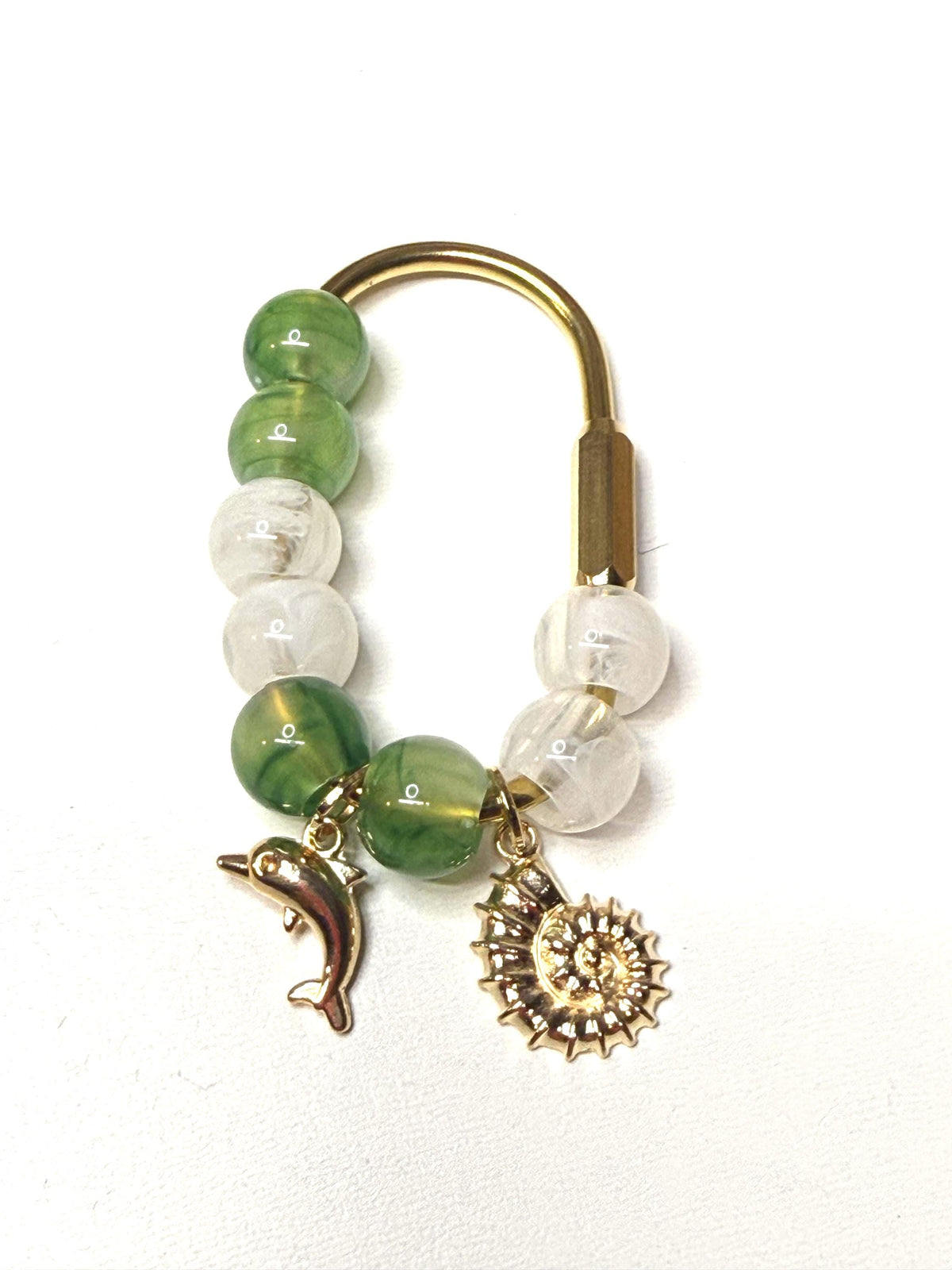 Golden Carabiner Bag Charm with Dolphin, Seashell – Green Beachy Beads Keychain