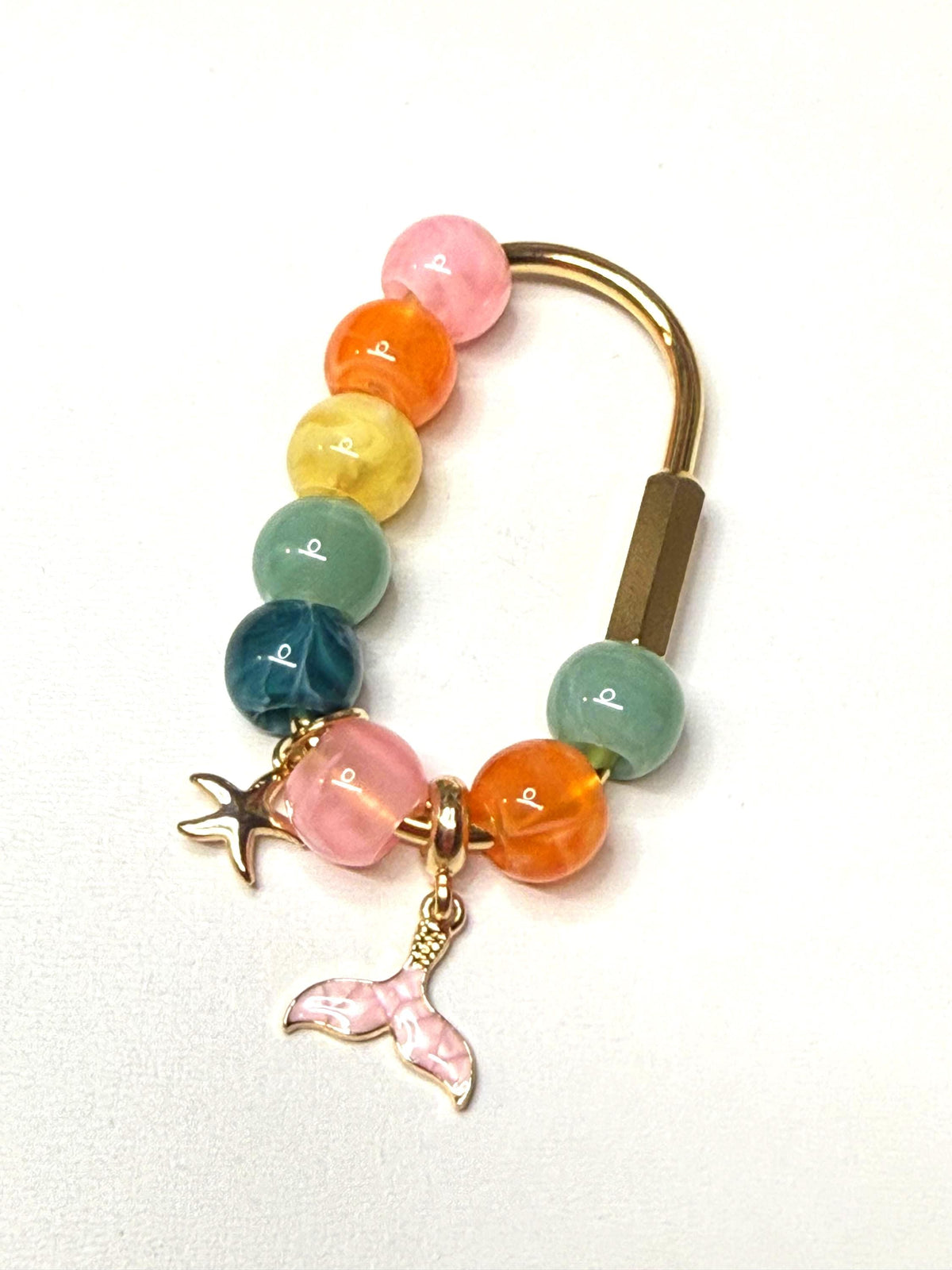 Beaded Mermaid Tail Carabiner Bag Charm – Gold Starfish, Pink Mermaid Accessories