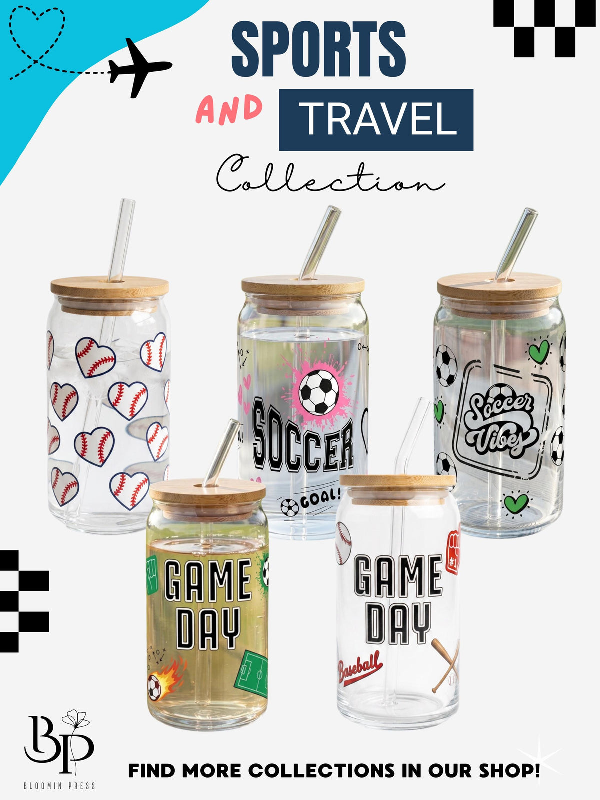 Baseball 16 oz Glass Tumbler with Bamboo Lid and Straw - Baseball Gift - Sports