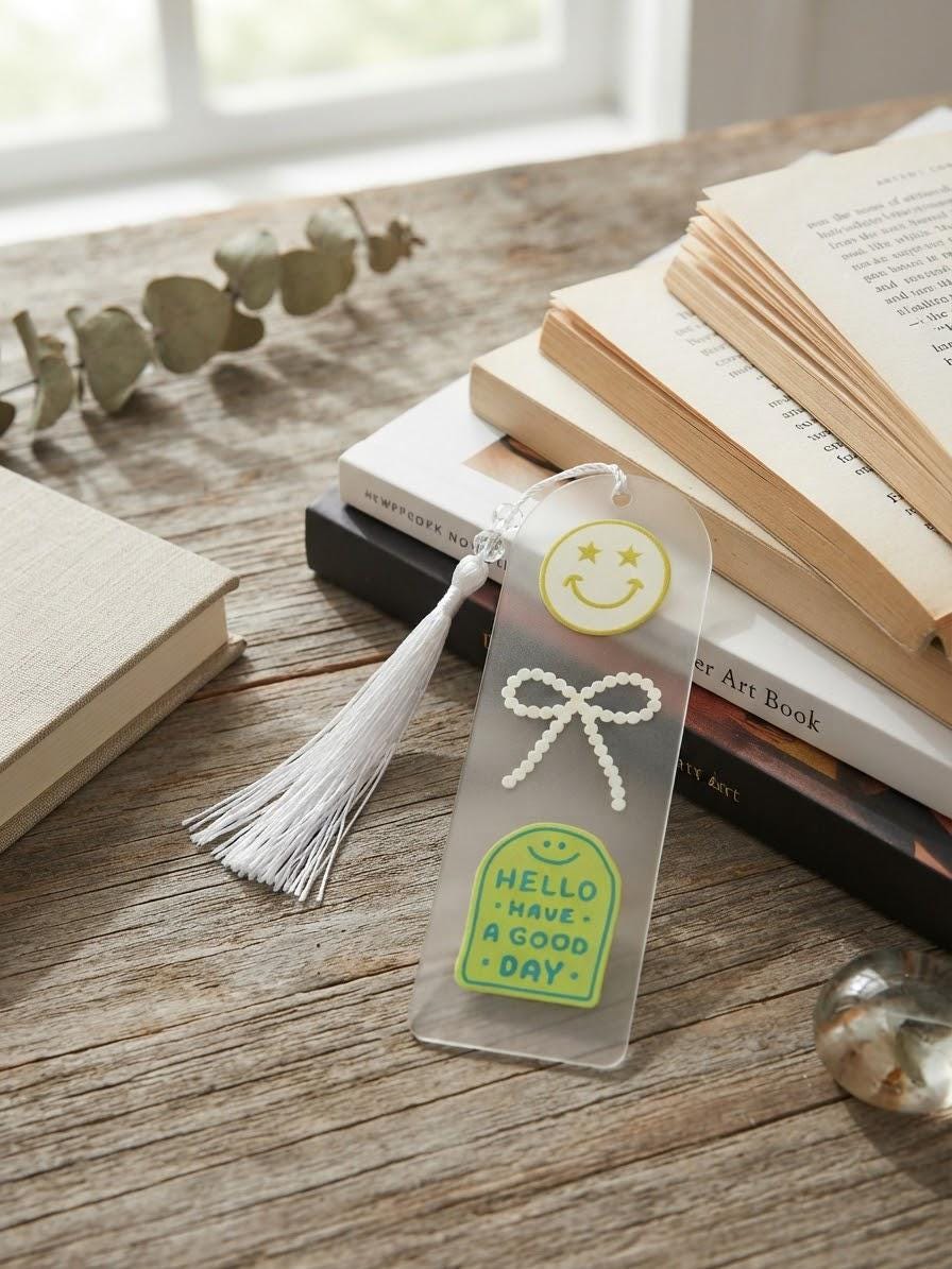 Positivity Acrylic Bookmark with UV DTF Design, Tassel & Beads - Book Lovers Gift