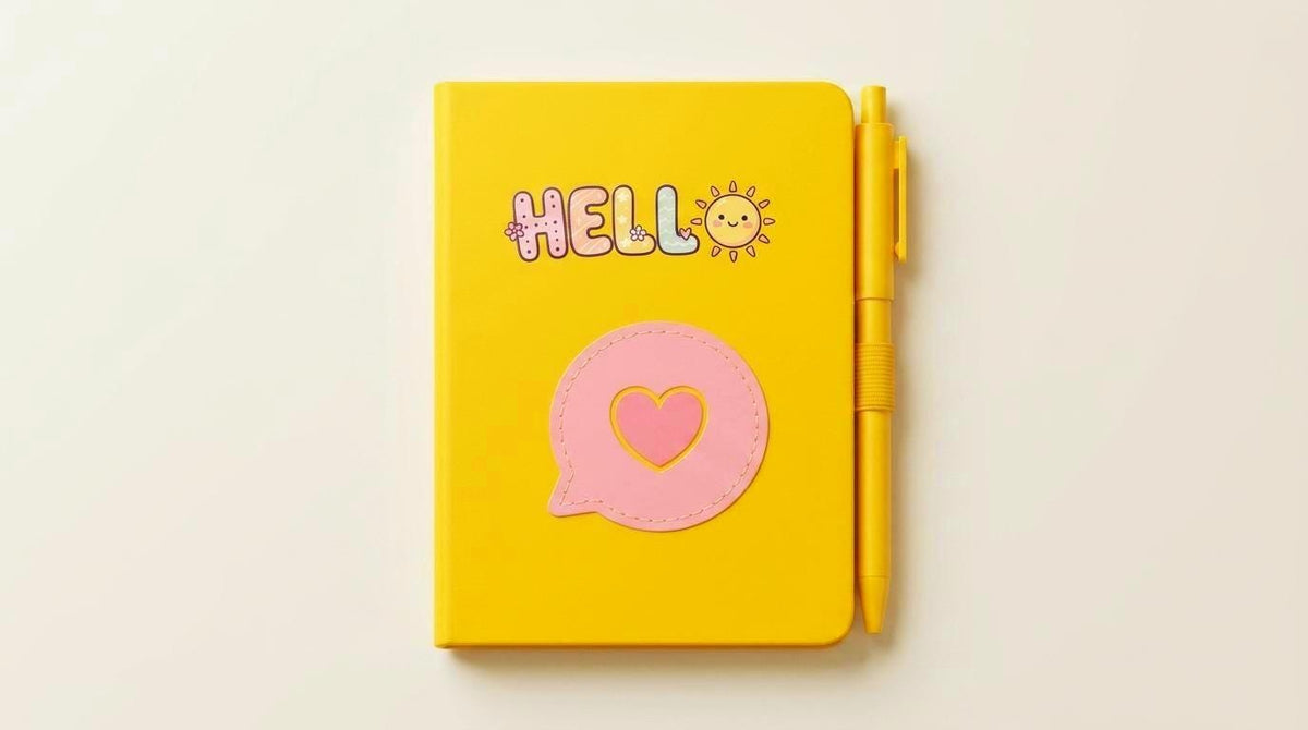 Gift for friend idea Hardcover Notebook and Pen Set – Cheerful "Hello" Design, Stationery Gift