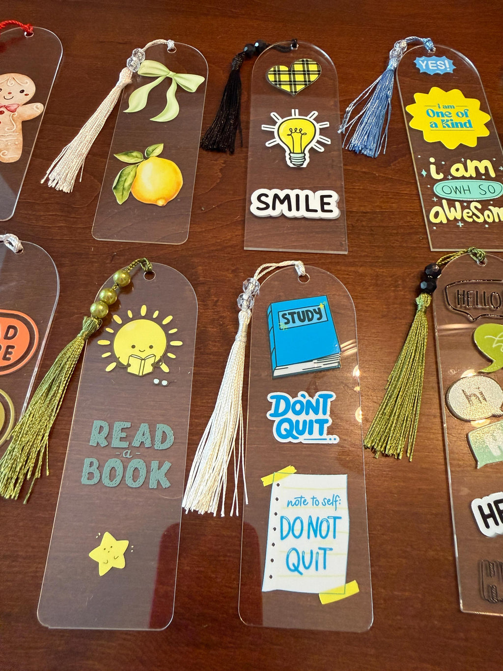 Books Christmas Tree Acrylic Bookmark with UV DTF Design, Tassel & Beads