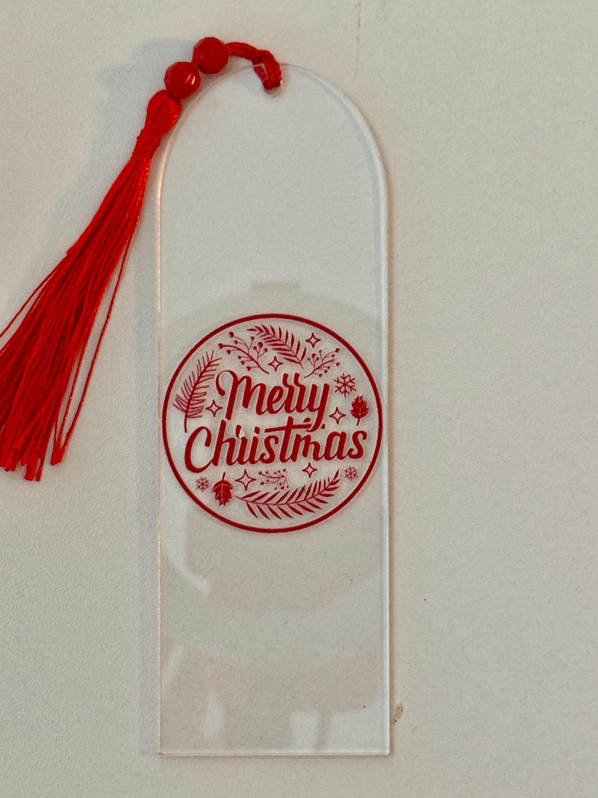 Merry Christmas Acrylic Bookmark with UV DTF Design, Tassel & Beads