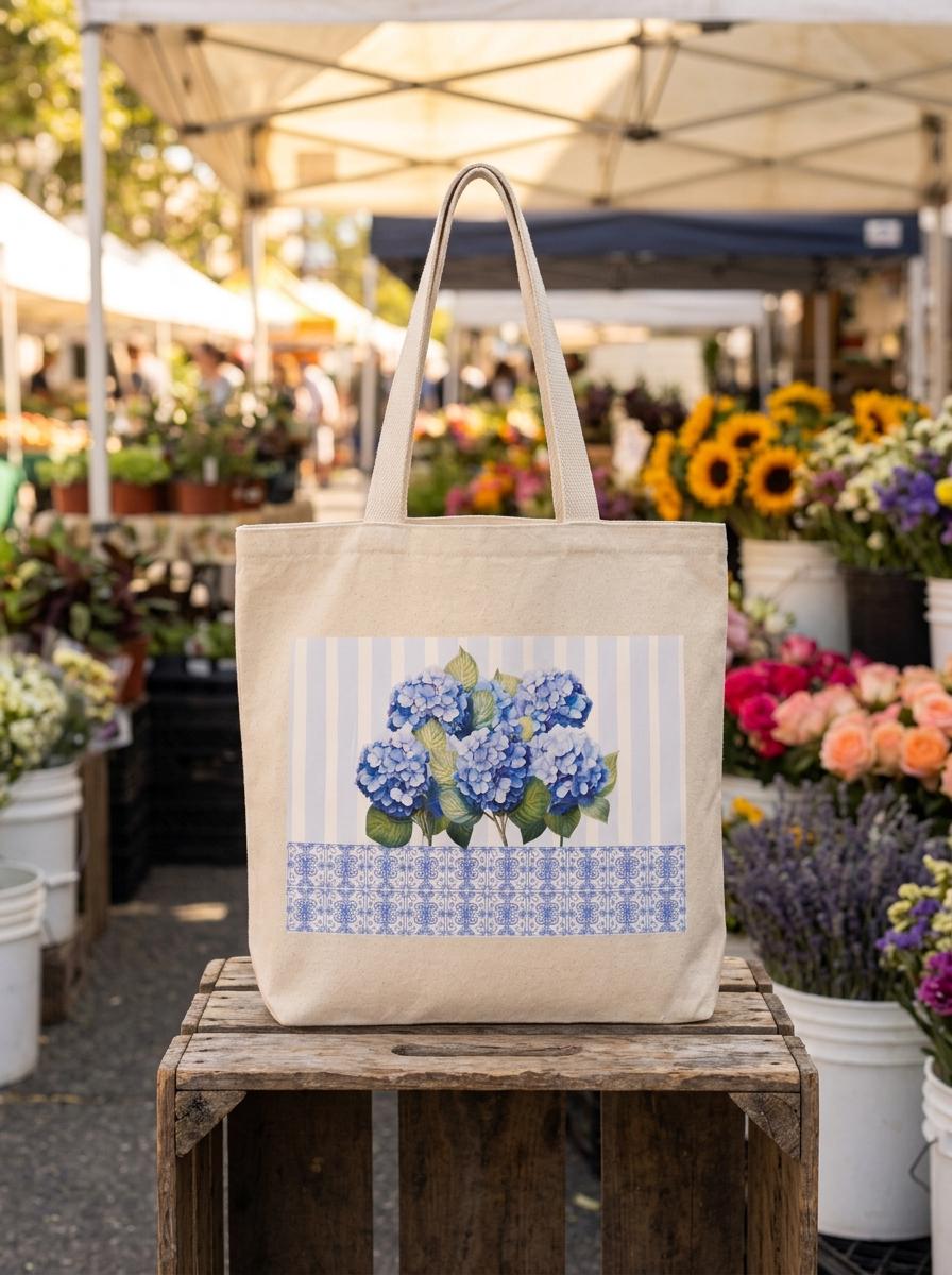 Blue hydrangea flowers - Large Canvas Tote Bag - Summer bag, school, or everyday