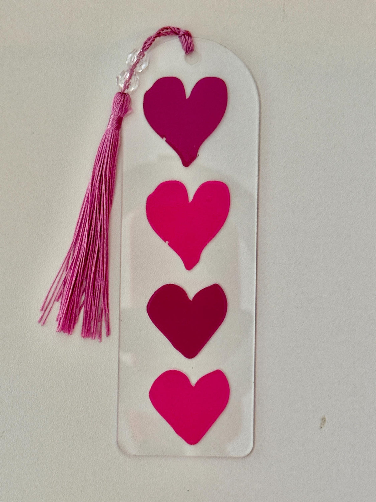 Acrylic Bookmark with UV DTF Design, Tassel & Beads - Hearts