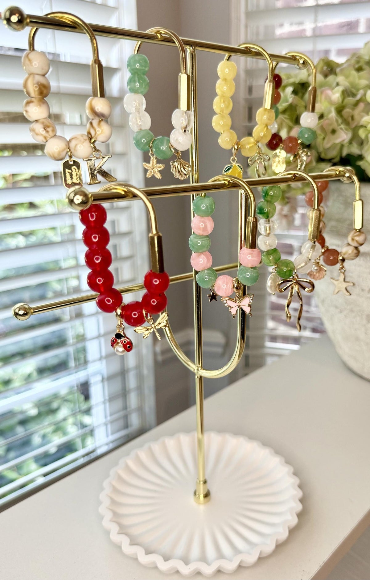 Golden Carabiner Bag Charm – Honey Beads, Heart Lock, Key Accent